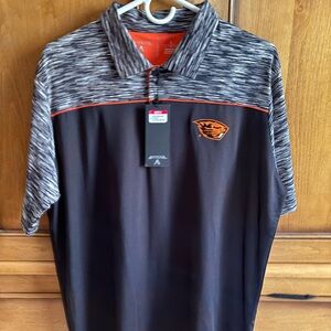 Antigua Black and Gray Polo with Orange Accents